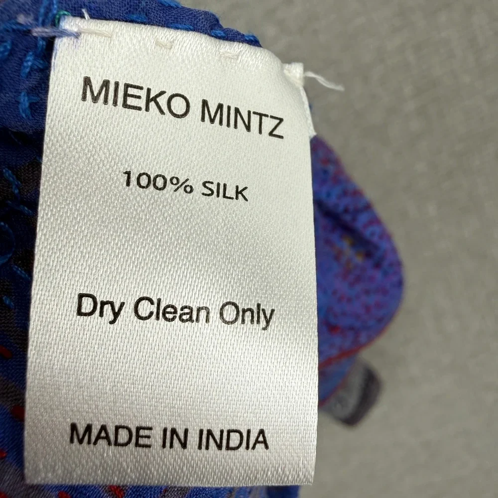 Mieko Mintz Kantha Silk Patchwork Jacket Womens Large Blue‎ Purple Boho Artisan